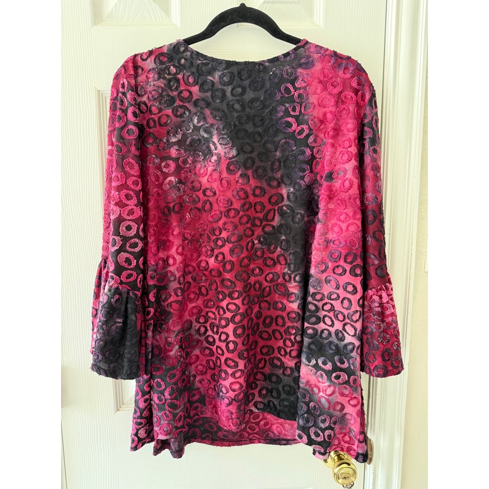 Ruby Rd XL Pink Black Velvet Burnout Tunic Bell Sleeve Whimsigoth Art to Wear - Picture 8 of 8